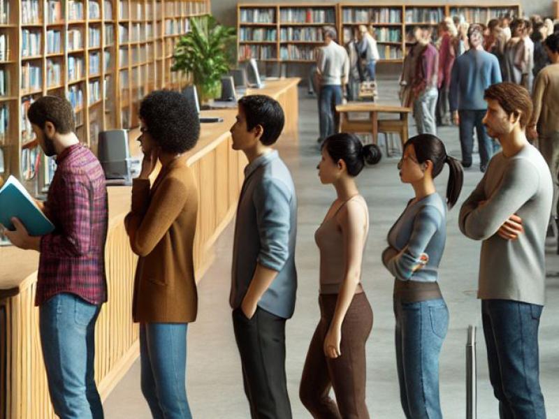 Folk står i kø for at låne en bog